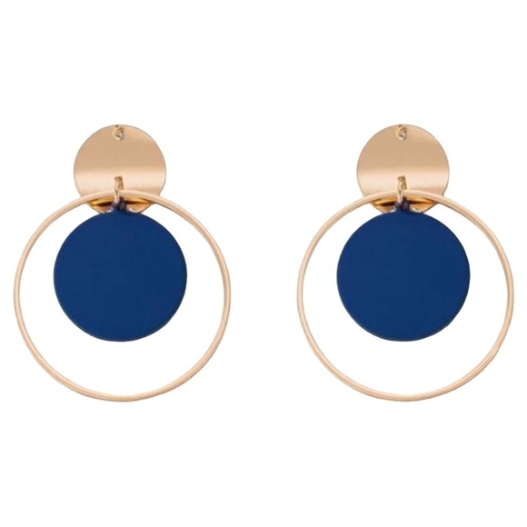 Blue & Gold Round Drop Earrings - Picture 1 of 6